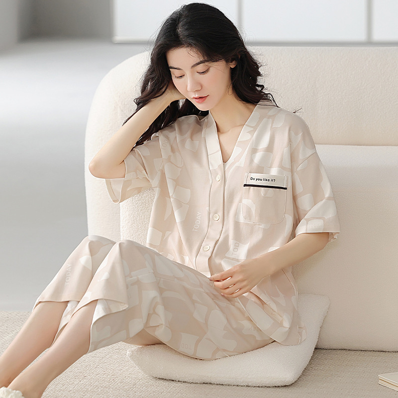 Pajamas for Women Summer 2025 New Summer Thin Chic Short-Sleeved Suit Women's Home Clothes Can Be Worn Outside