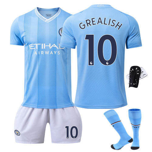 New /2024 Manchester City Home Football Kit with Player Numbers: Harry Kane (9), Raheem Sterling (10), and Jack Grealish (17) De Bruyne Football Suit Set