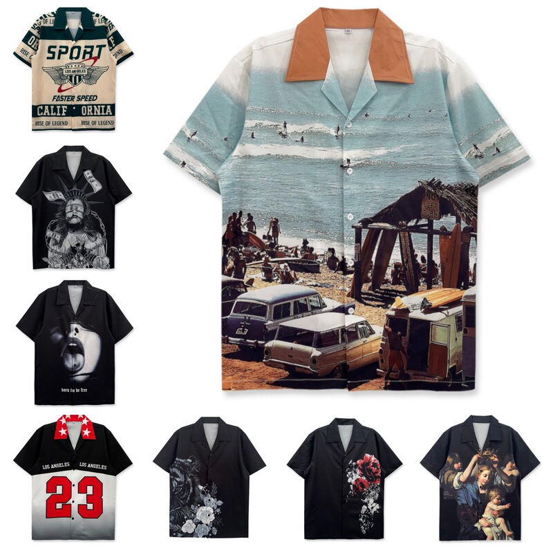 Cross-Border Vintage American-Style European Size Trendy Brand Short-Sleeve Printed Shirt for Men, Retro Beach Couple Loose Floral Shirt Cross-Border Vintage American-Style European Size Trendy Brand Short-Sleeve Printed Shirt for Men, Retro Beach Couple Loose Floral Shirt