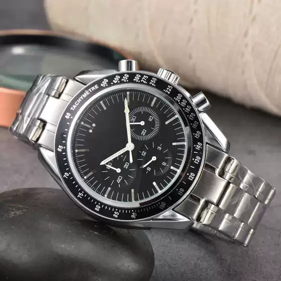 2023 New Stainless Steel Band Quartz Multi-Function Waterproof Watch with 6-Hand 3-Eye Chronograph Dial, Circular Design for DHgate Resellers