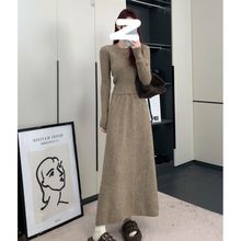 法式温柔风针织连衣裙套装女秋冬小香风气质毛衣半身裙长裙两件套