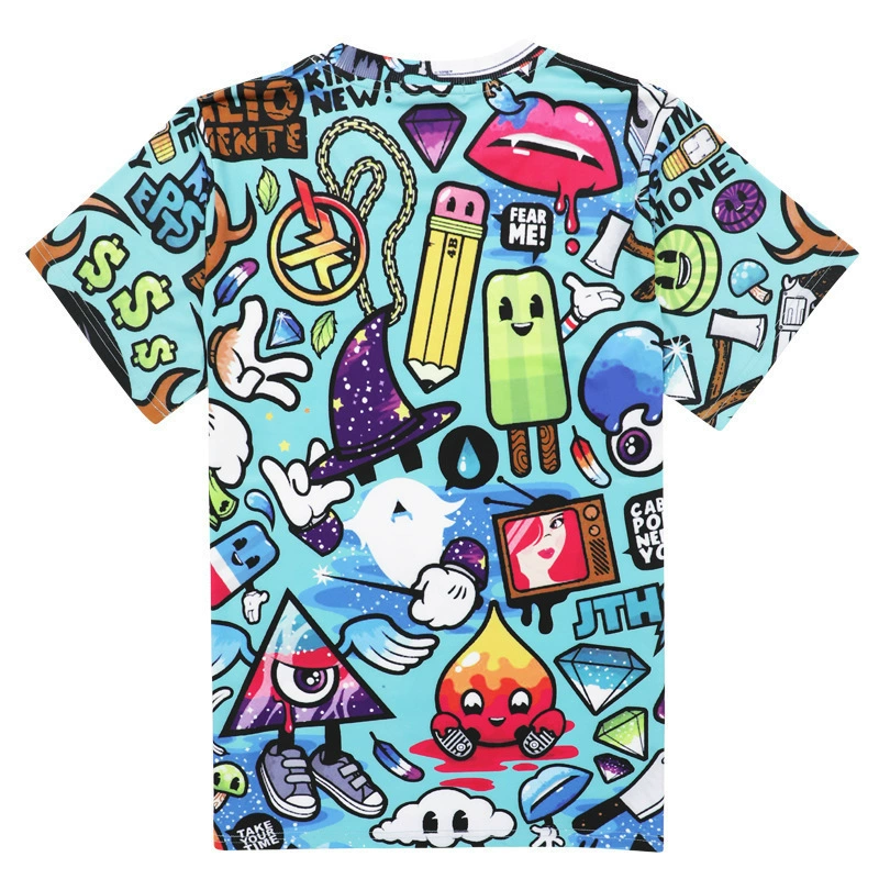 Внешняя торговля производители трансграничная 3D цифровая печать футболки сила питания фабрика мужские и женские футболки обработка