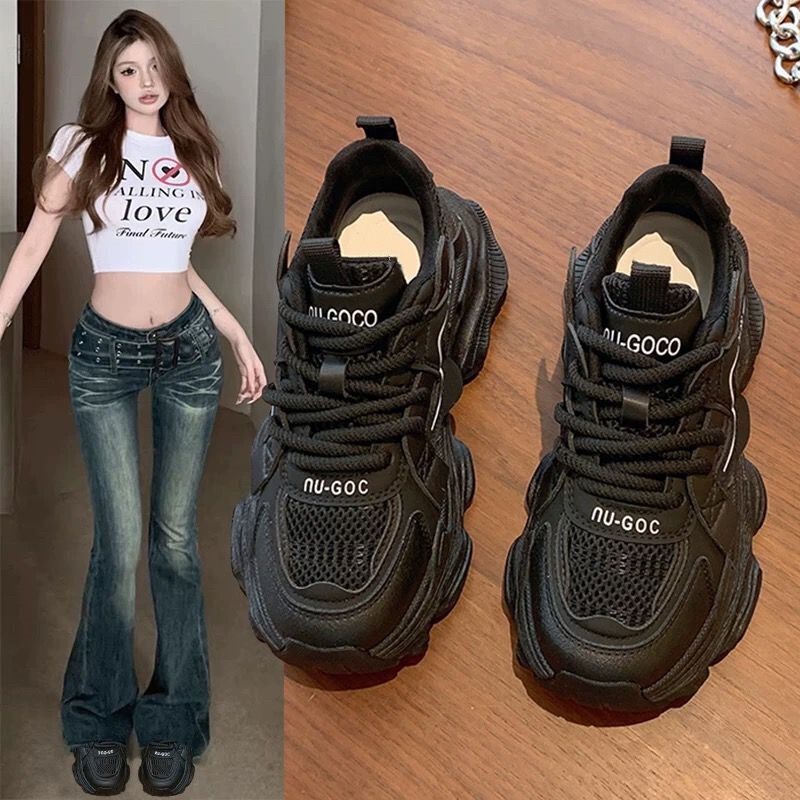 Women's Black Dad Shoes 2026 New Popular Model Spring and Autumn Versatile Platform Thick-Soled Height-Increasing Casual Sneakers