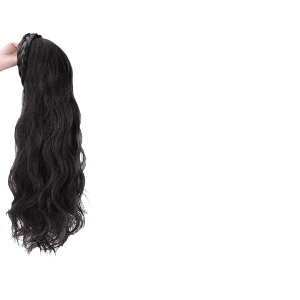 Women's Wig With Headband, Integrated Long Wavy Water Ripple Hair, Fishbone Braid Extensions, U-shaped_voghion.com