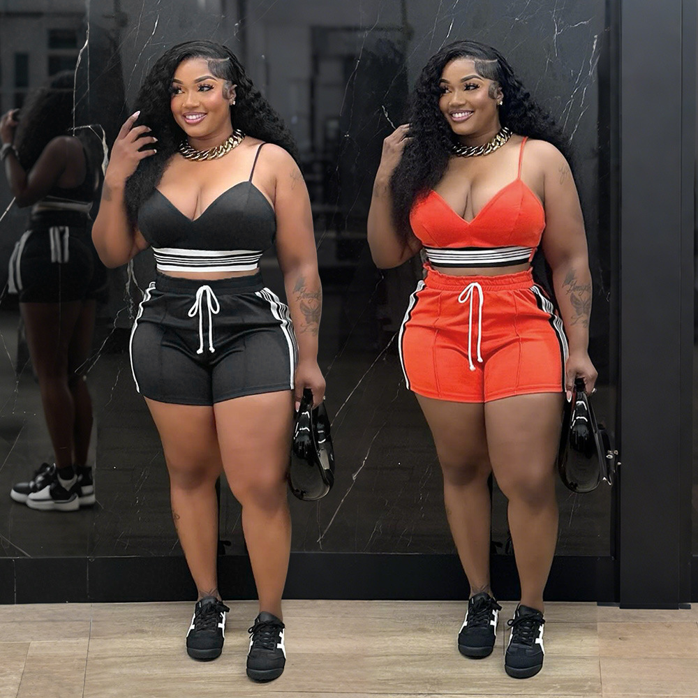 Cy901809 European and American Sports Casual Sexy Tight Suspender Top with Short Comfortable Two-Piece Suit for Women