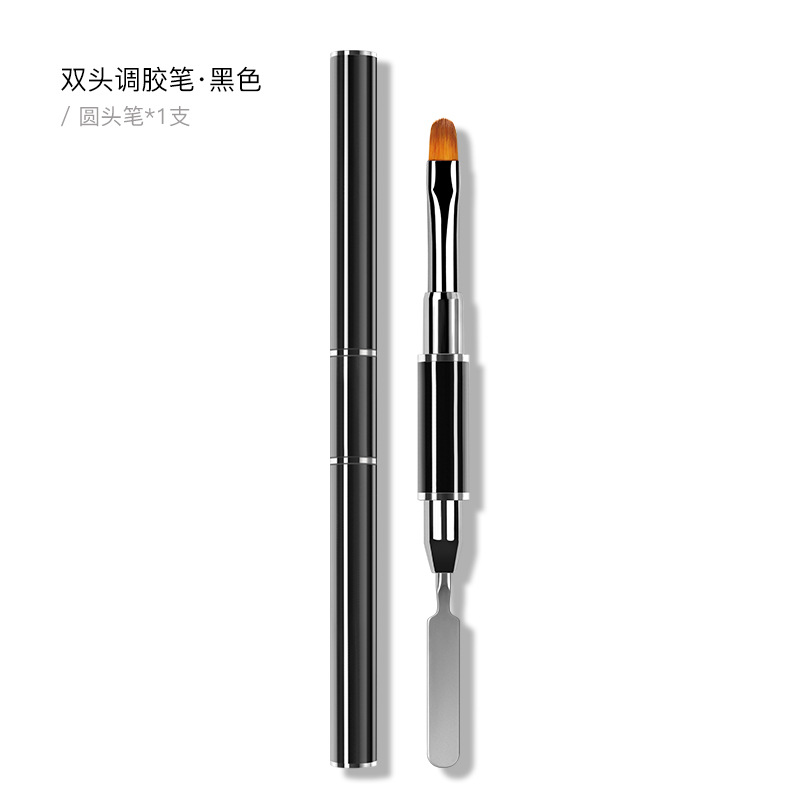 Lápiz de goma de doble cabeza, lápiz de uñas, varilla de mezcla de goma metálica, cepillo de fototerapia de cabeza plana con cubierta, herramienta de lápiz de uñas