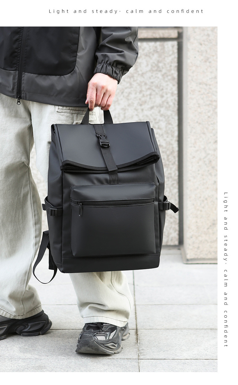 Cross-border simple and large-capacity backpack for men, high-end and stylish college student schoolbag, fashionable and casual business travel backpack undefined