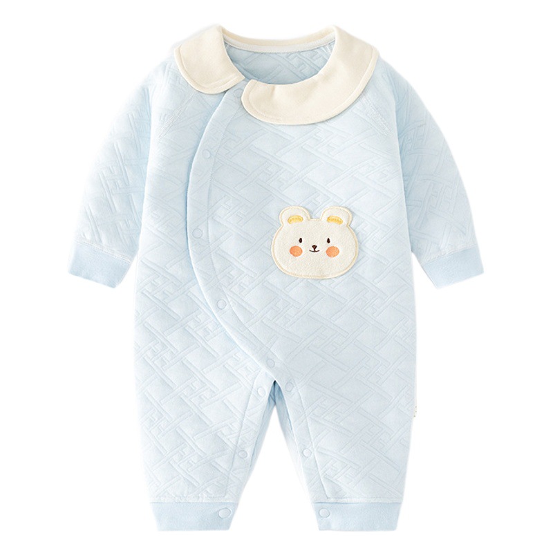 Baby warm jumpsuit male and female baby autumn and winter boneless romper newborn snap-on door romper pajamas