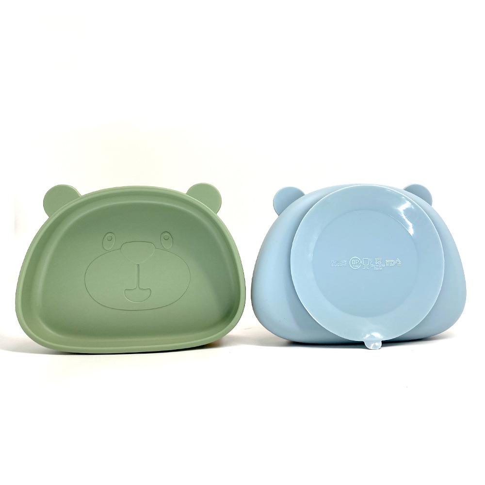 Bebé y bebé suministros Placa de silicona integrada vajilla para niños dibujos animados Panda suplemento alimenticio infantil tazón tenedor cuchara traje