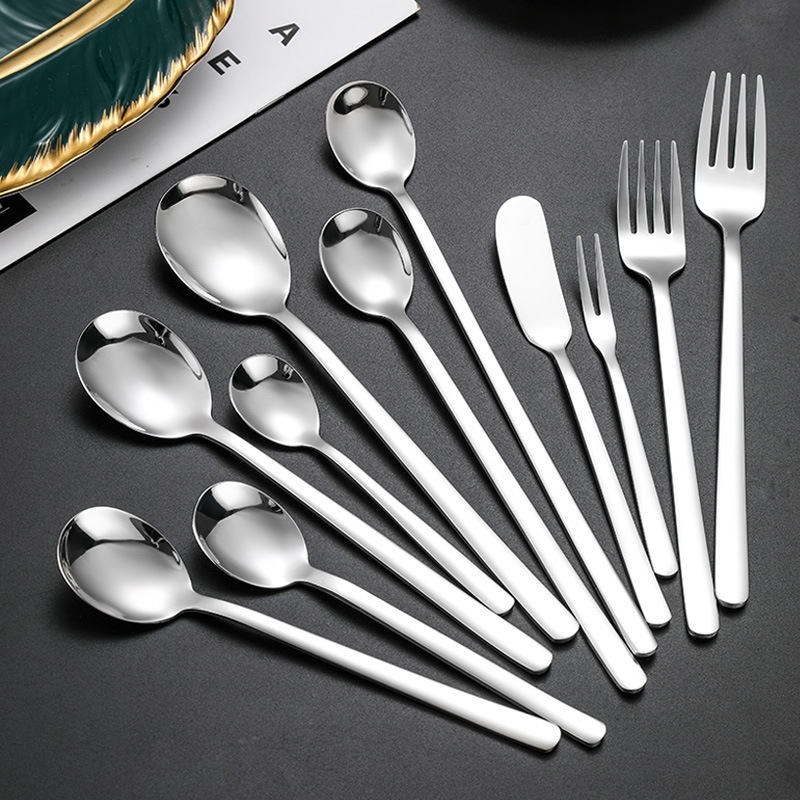 304 Stainless Steel Korean Style Spoon Fork Hotel Western Tableware Long Ice Spoon Internet Red Coffee Mixing Spoon logo 304 Stainless Steel Korean Style Spoon Fork Hotel Western Tableware Long Ice Spoon Internet Red Coffee Mixing Spoon logo