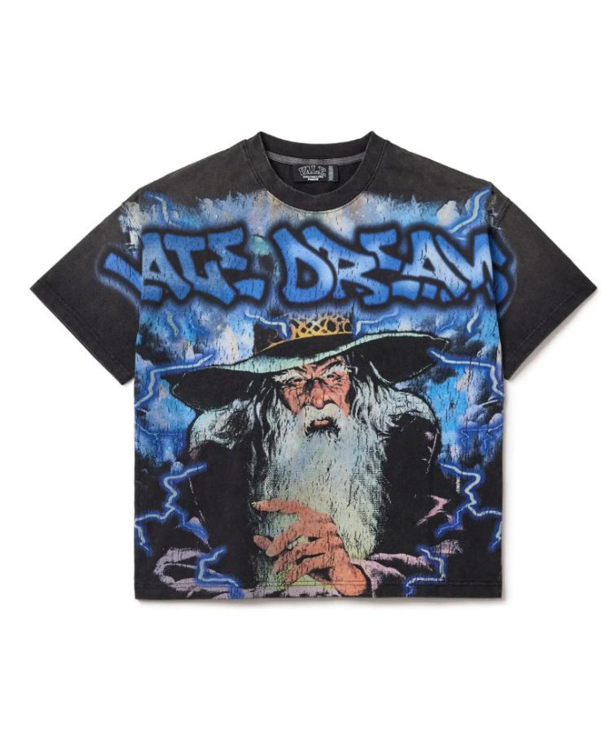Verano estilo americano retro impresión oscura lavado con agua hace viejos bloques sueltos oversize hip hop skate camiseta de manga corta