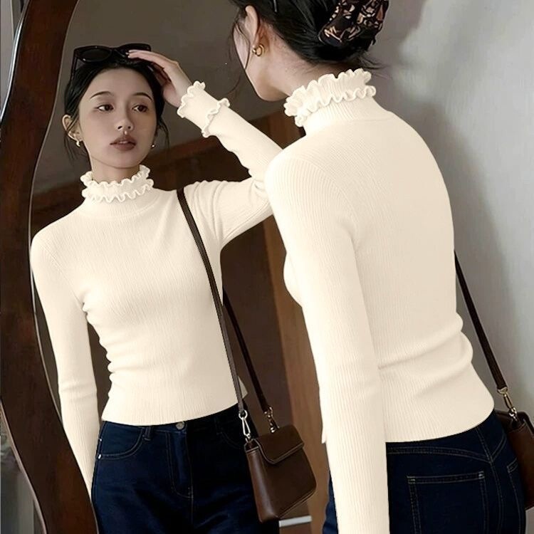 Minimalist style half-high collar knit sweater, long-sleeved, women's autumn/winter 2026 new model, soft and comfortable base shirt top