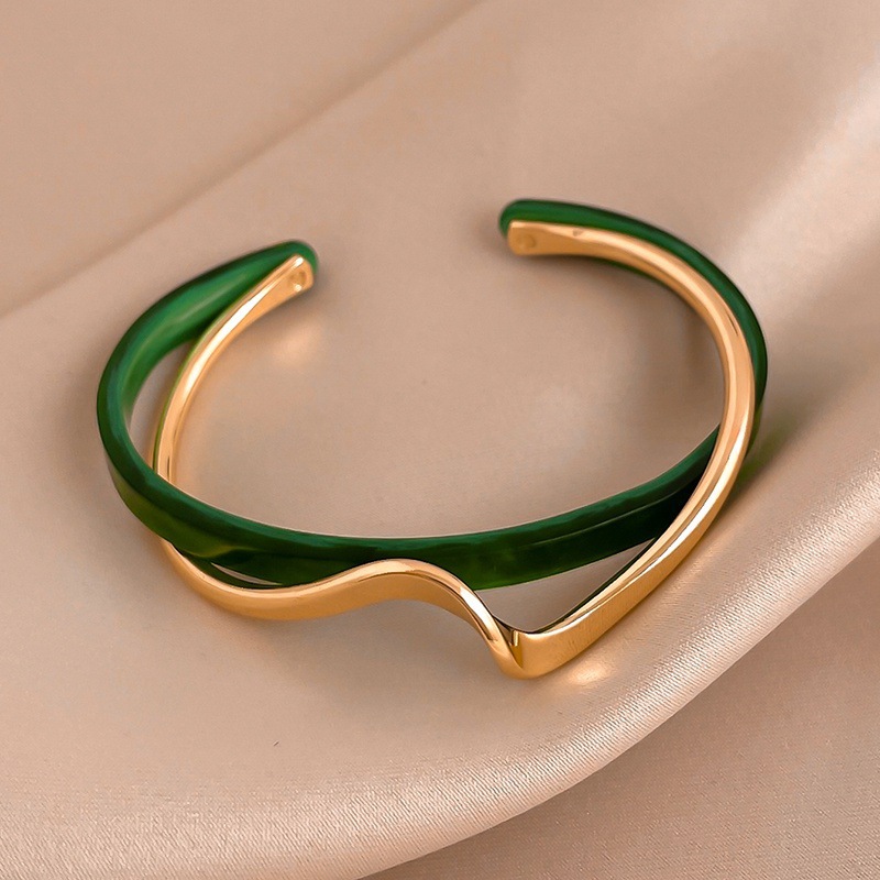 Europa y los Estados Unidos imitación de frita geométrica círculo abierto doble pulsera chapado en oro simple nicho temperamento de alta joyería para mujeres