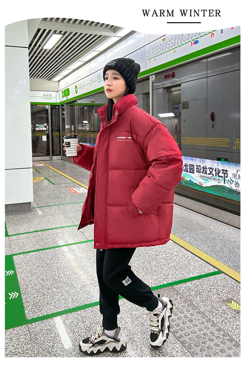 Women's Down Coat Mid Length Standing Collar Thickened Bread Style_voghion.com