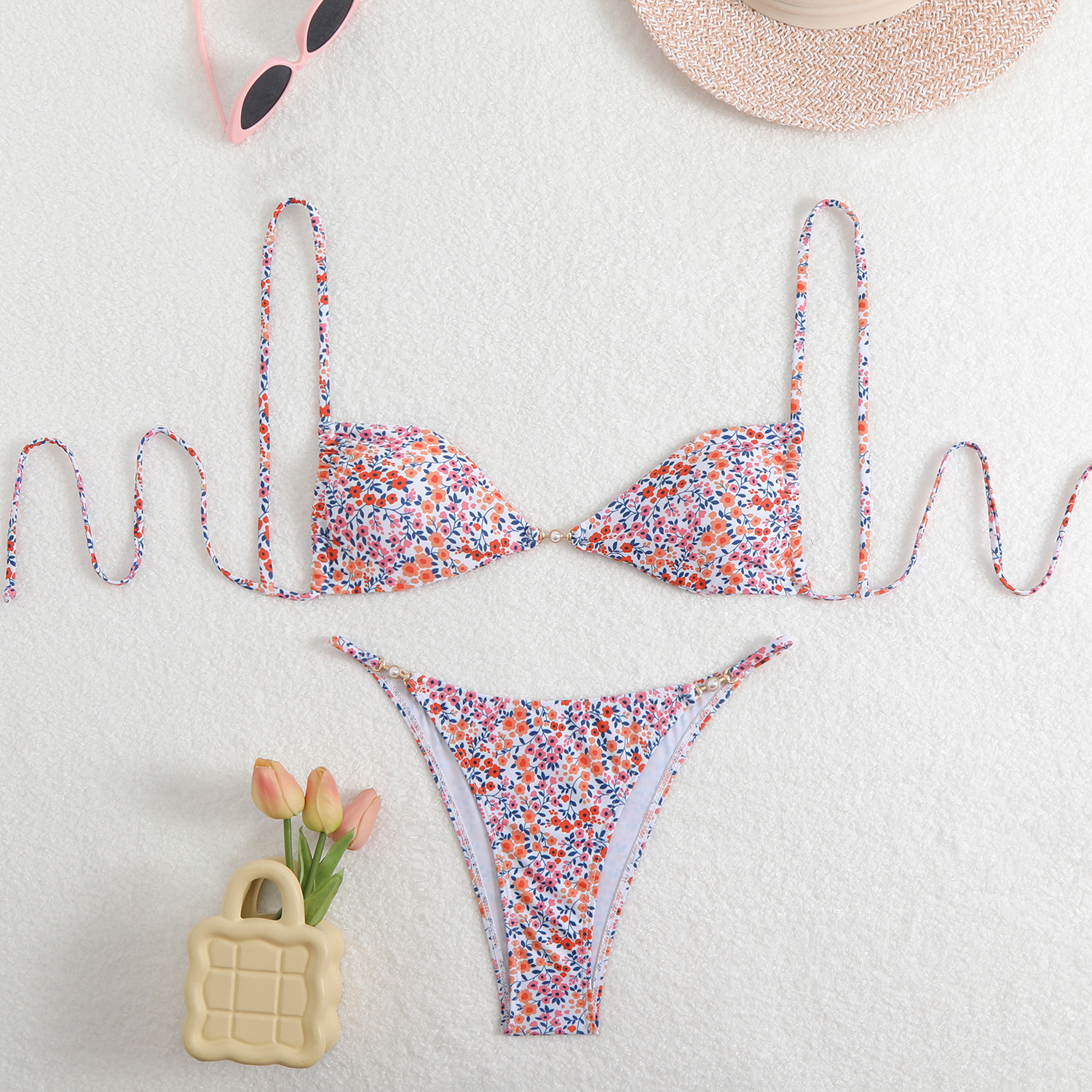 140g Weight Briefs Panties Style Bra Bra Category Polyester Fabric Type 2 Pieces Set Quantity Casual, Daily, Swimming Pool Occasion Ditsy Floral, Leopard Pattern Women's Gender Women's Ditsy Floral Leopard 2 Pieces Set Bikinis Swimwear 12