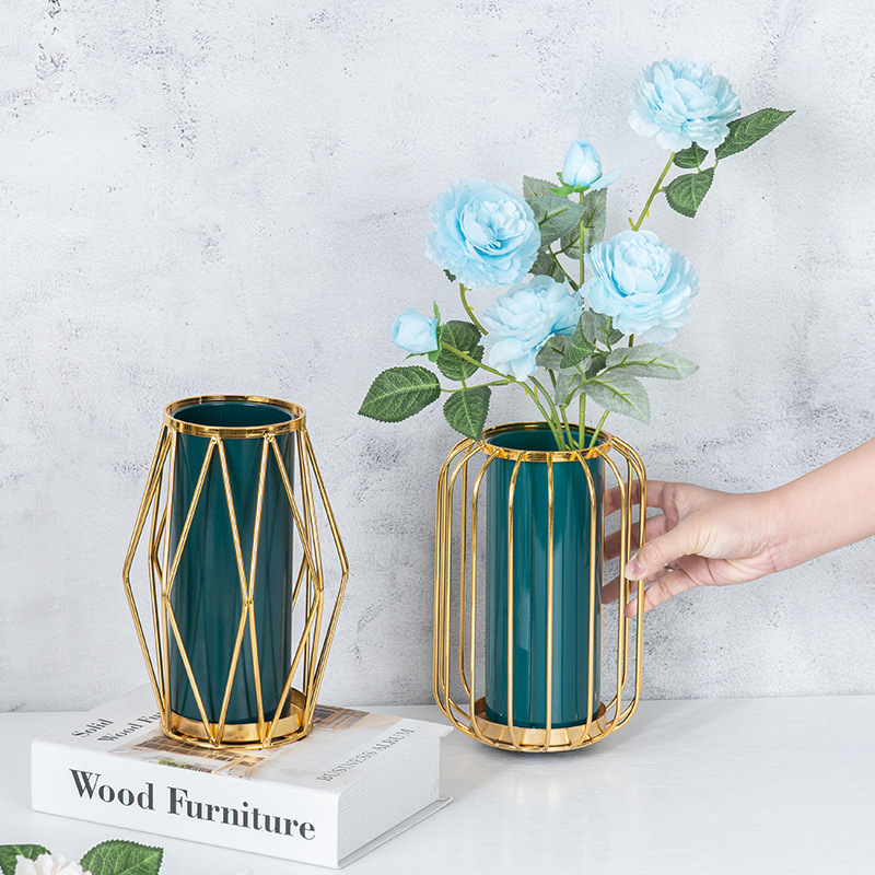 Fábrica al por mayor florero de vidrio de hierro forjado decoración hidropónica flor seca planta verde florero sala de estar comedor Mesa TV gabinete Decoración