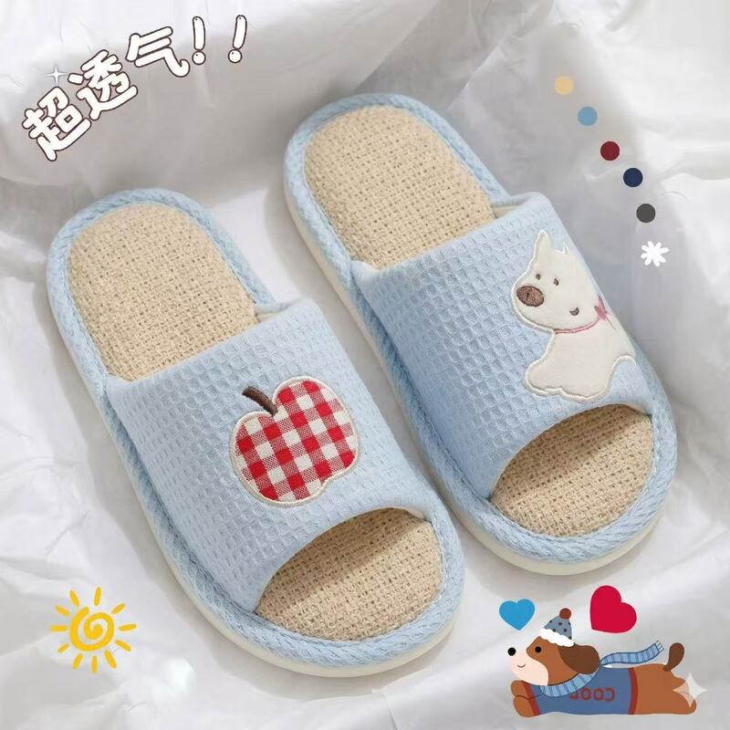 Cartoon Linen Slippers for Men and Women, Spring and Autumn Indoor Non-Slip Breathable Home Couple Cotton and Linen Slippers for All Seasons