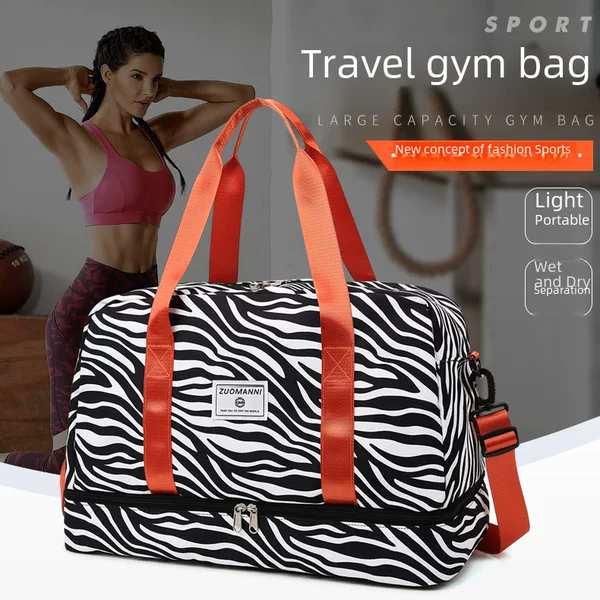 Large-Capacity Portable Striped Travel Bag Can Be Used as a Trolley Case for Women, Lightweight Business Trip Portable Luggage Storage Bag