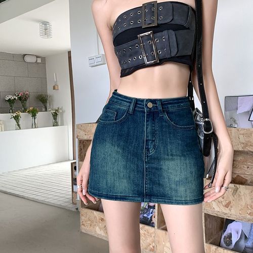 Fashion High-Waisted Denim Skirt Women's Summer 2025 Casual Hot Girl High-Waisted Short Skirt Elastic Slimming
