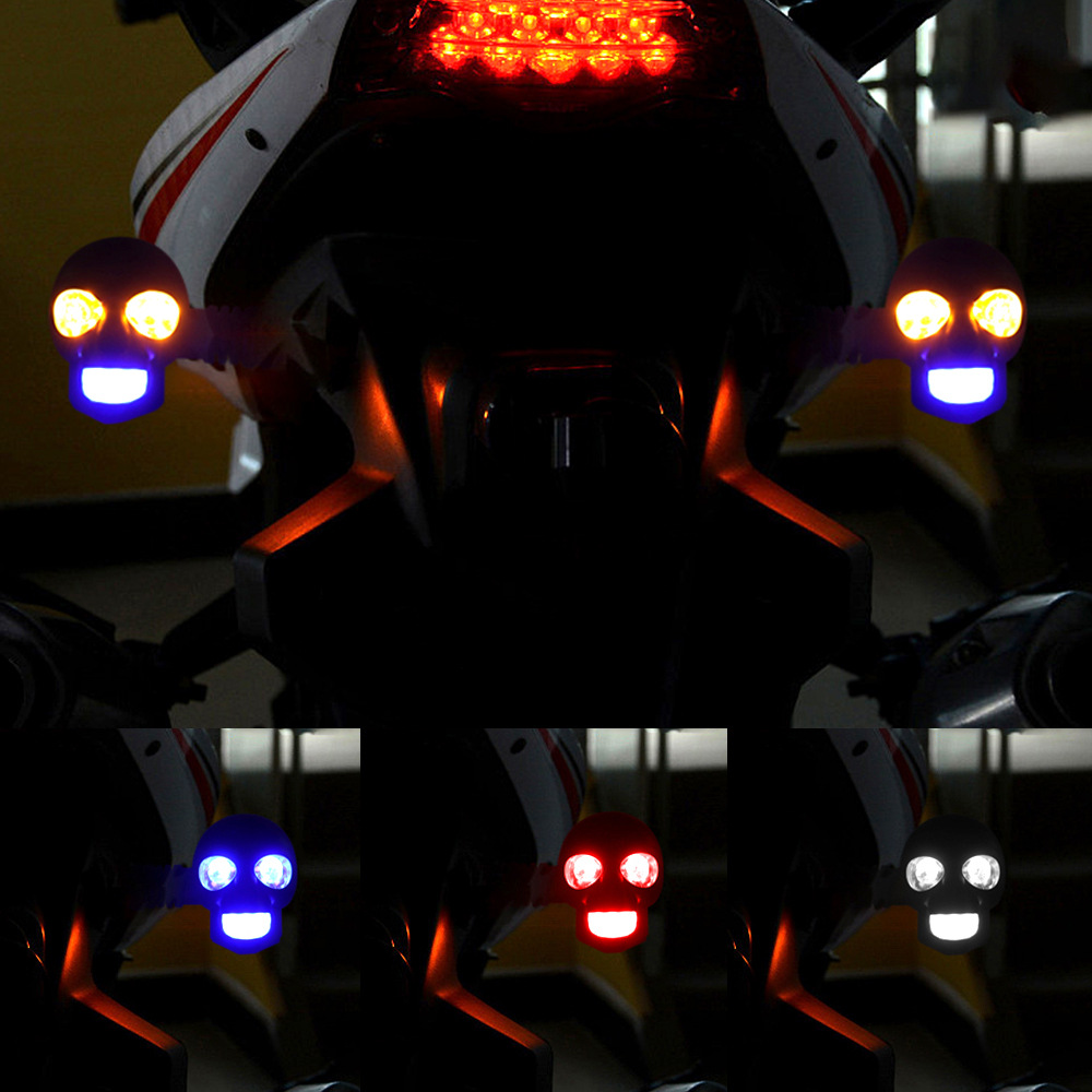 12V Skull Motorcycle Turn Signal Led White and Yellow Two-Color Modified Car Light Motorcycle Auxiliary Light Modified Car Light