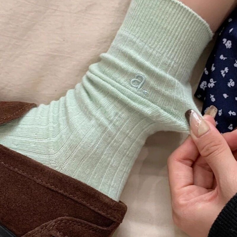 Bright and Retro~~The Mint Green of a Retro Girl Is Really so Classy! Knitted Embroidered Mid-Calf Socks Bright and Retro~~The Mint Green of a Retro Girl Is Really so Classy! Knitted Embroidered Mid-Calf Socks