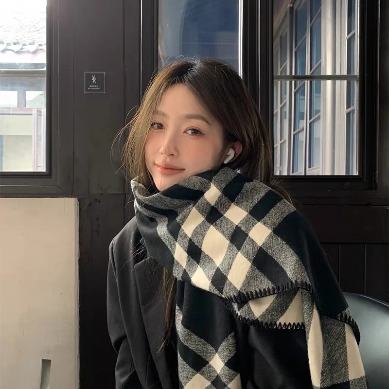 全智贤同款经典格纹围巾女冬季黑色韩版保暖披肩女士保暖百搭围脖|undefined