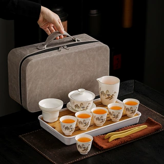 旅行茶具套装羊脂玉户外茶艺培训收纳泡茶杯功夫茶具公司商务送礼