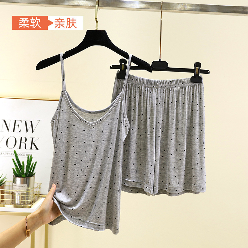 Modal Suspender Pajamas Set for Women Summer New Polka Dot Top Shorts Bottoming Outer Wear Large Size Home Two-Piece Set Modal Suspender Pajamas Set for Women Summer New Polka Dot Top Shorts Bottoming Outer Wear Large Size Home Two-Piece Set