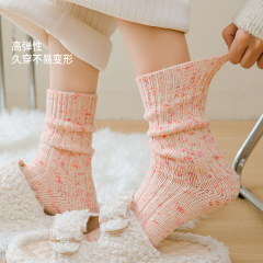 秋冬日系堆堆襪女粗針棉襪加厚中筒襪諸暨襪子長筒點子紗女襪高筒