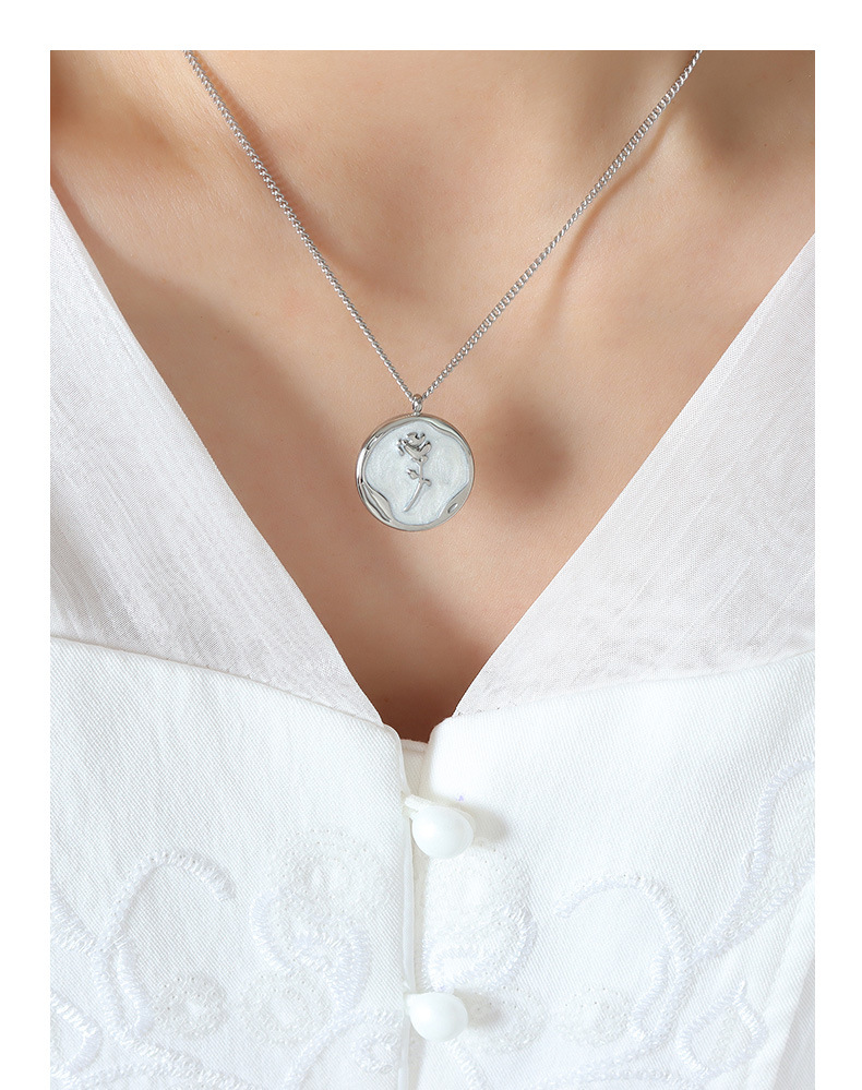 Fashion Round Flower Titanium Steel Necklace Enamel Stainless Steel Necklaces_colorza_3