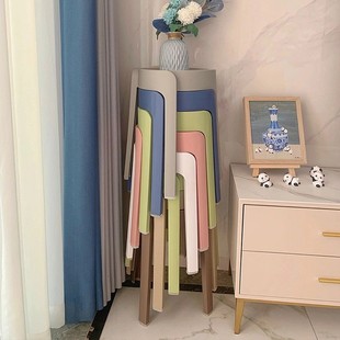 Wholesale Camellia Plastic Stool Thickened Household Dining Table Cooked Plastic Stool Simple High Bench Nordic Living Room Backrest Square and Round
