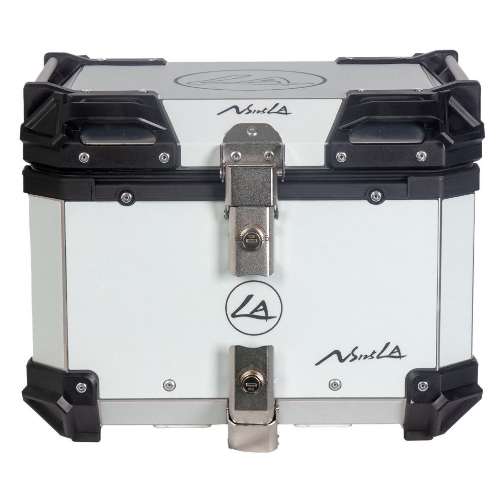 Caja trasera de motocicleta nueva caja trasera de aleación de aluminio con apliques de 45L LA, caja trasera de equipaje impermeable y anticolisión