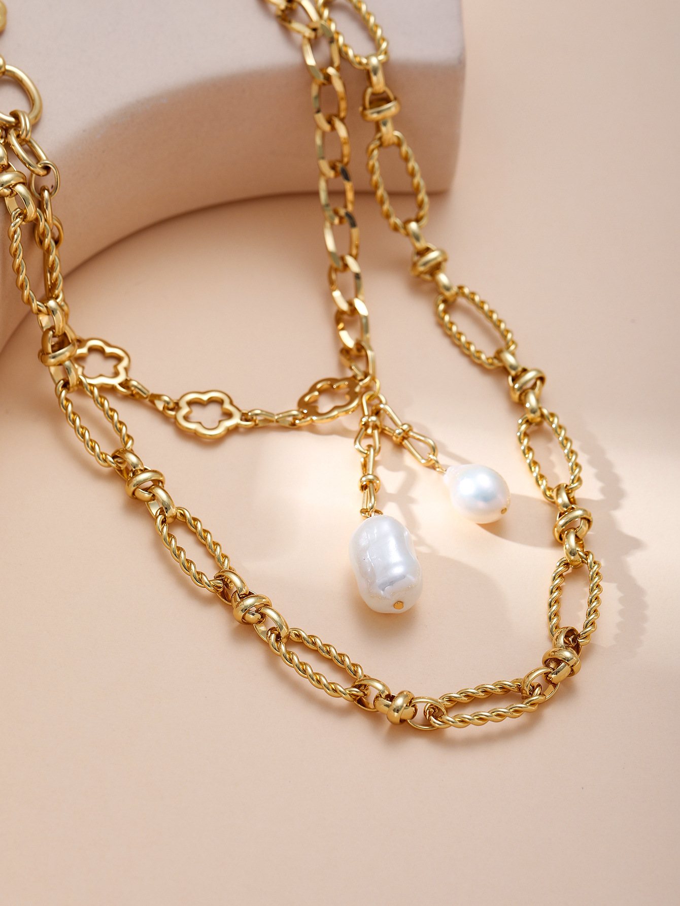 All Seasons Season Women's Gender Wholesale Jewelry Baroque Style Modern Style Geometric Titanium Steel Plating Double Layer Necklaces