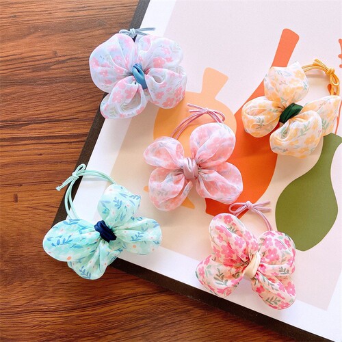 New children's hair accessories Korean style floral three-dimensional bow hair rope girls ponytail hair clip small flower hair clip