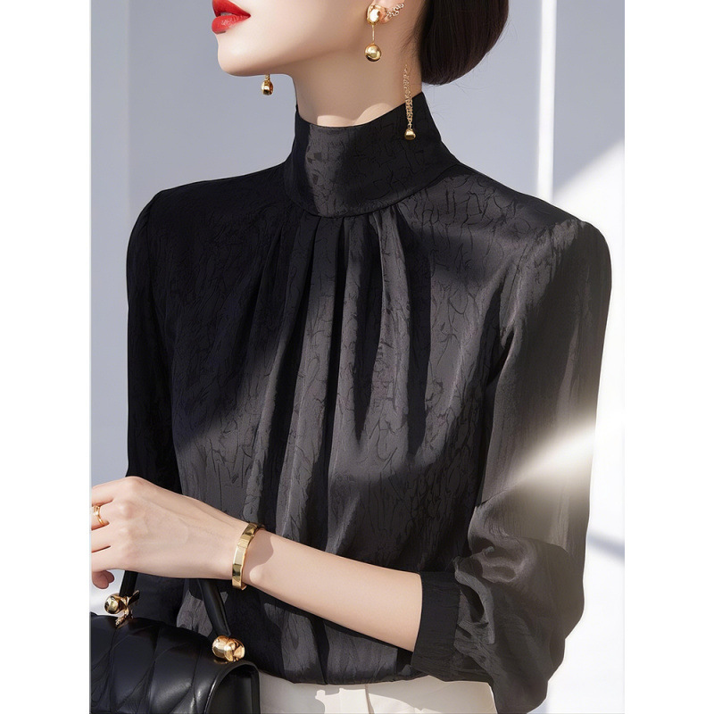 Simon Reiner Diablo Shirt Women's Spring New Elegant Goddess Fan High Collar Black Styish All-match Long Sleeve Lining Simon Reiner Diablo Shirt Women's Spring New Elegant Goddess Fan High Collar Black Styish All-match Long Sleeve Lining