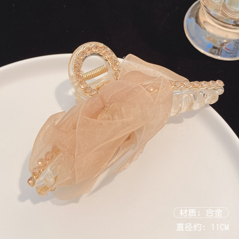 Horquilla con lazo de perlas, clip de tiburón de metal de alta calidad para mujer, horquilla, media lazo en la parte posterior de la cabeza, clip de agarre pequeño, tocado