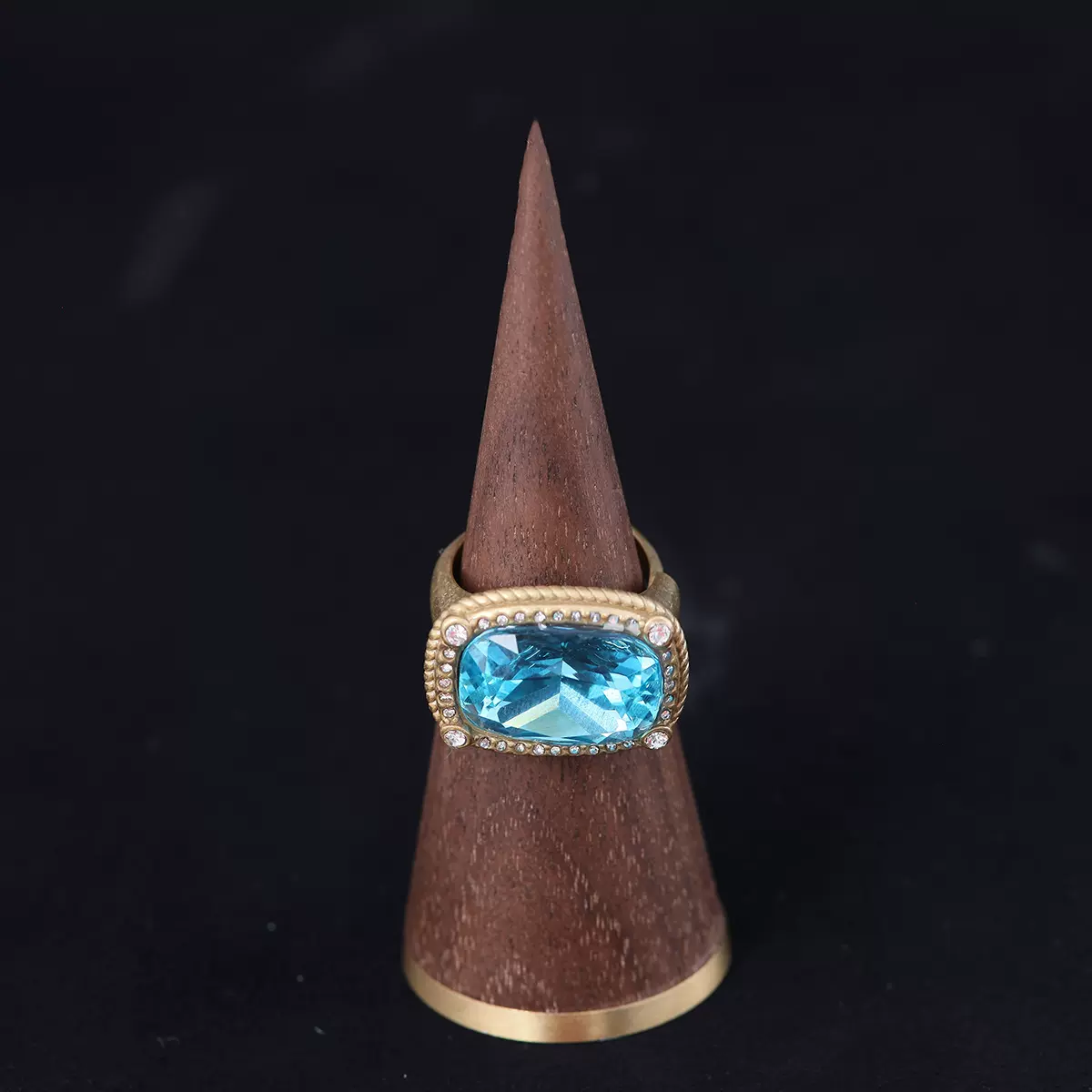 中古vintage高级感复古轻奢高级感青岛工厂批发蓝色莱茵石戒指女