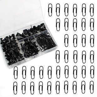 Cross-Border New 150 Black Thumbtacks + Paper Clip Set Office Paper Fixing Paper Clip Round Nail Box