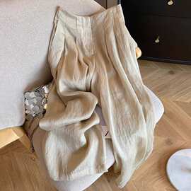 捡漏~设计感天丝亚麻宽松阔腿裤女夏高腰垂感显薄款休闲裤