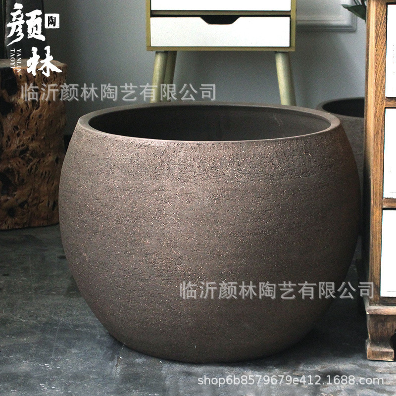 Oval stoneware flowerpot Round pottery jar Large size pottery jar Large diameter indoor and outdoor balcony closing basin Combination flowerpot