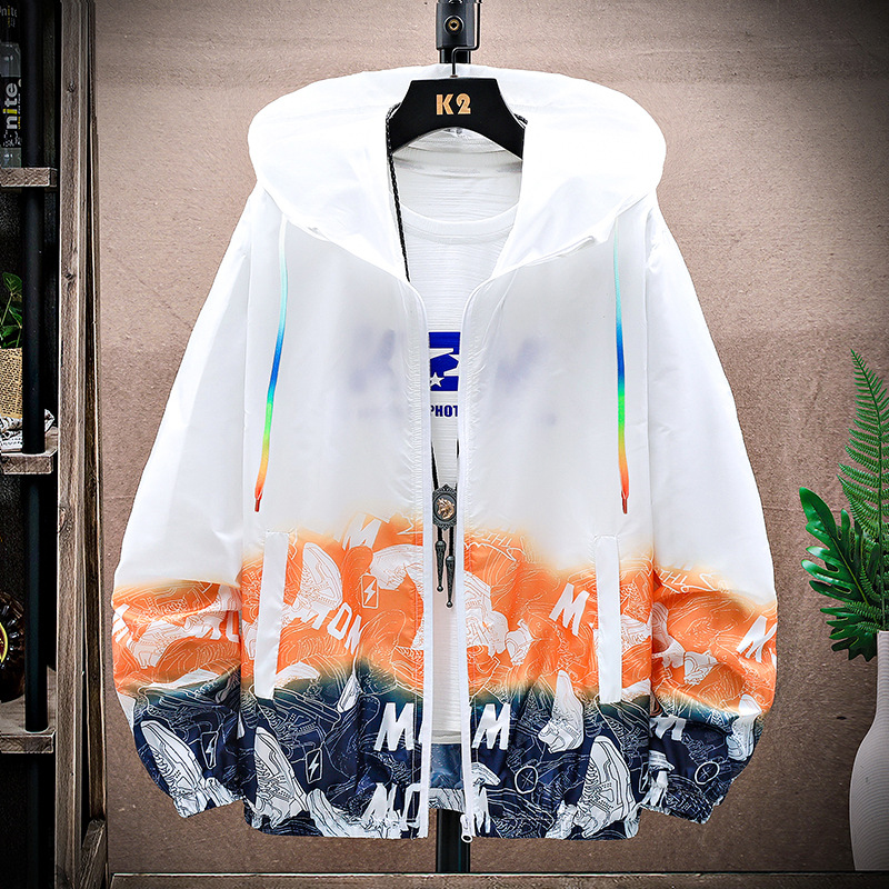 Sunscreen clothing men's lightweight ice silk jacket 2023 summer new trend printed jacket sunscreen skin jacket