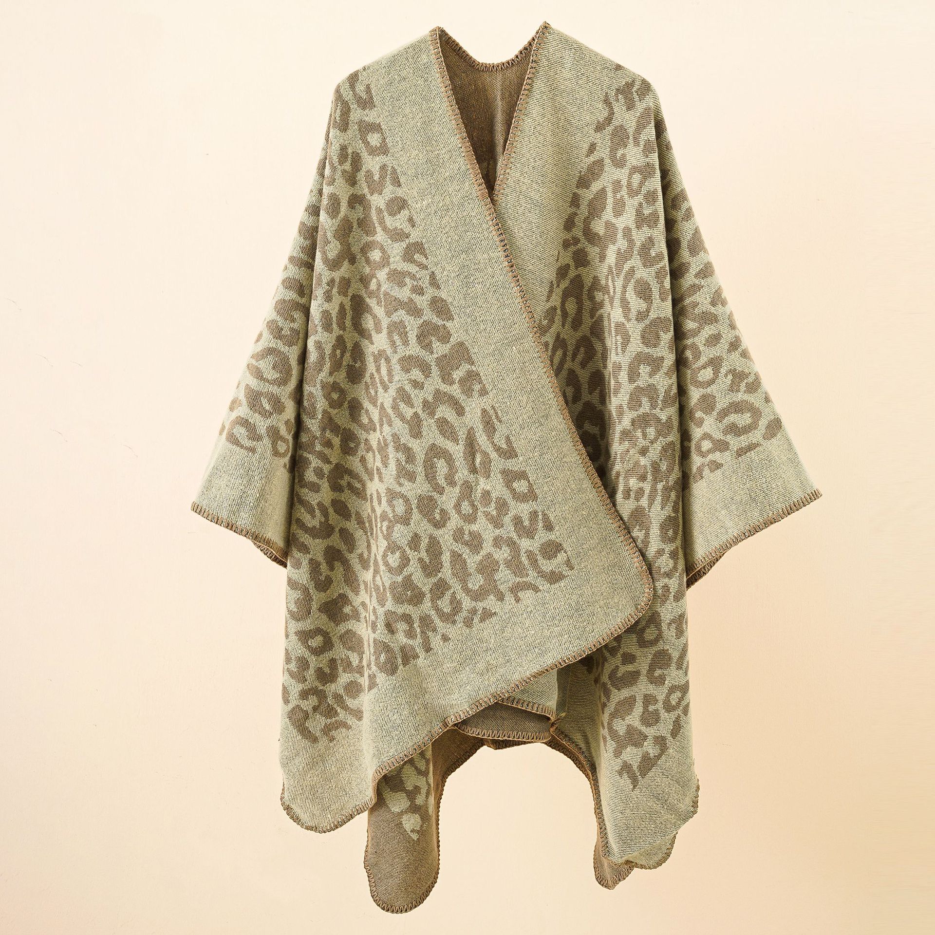 Clásico europeo y americano de lujo ligero estampado de leopardo chal de Cachemira de la calle de la moda de las mujeres capa Otoño e Invierno