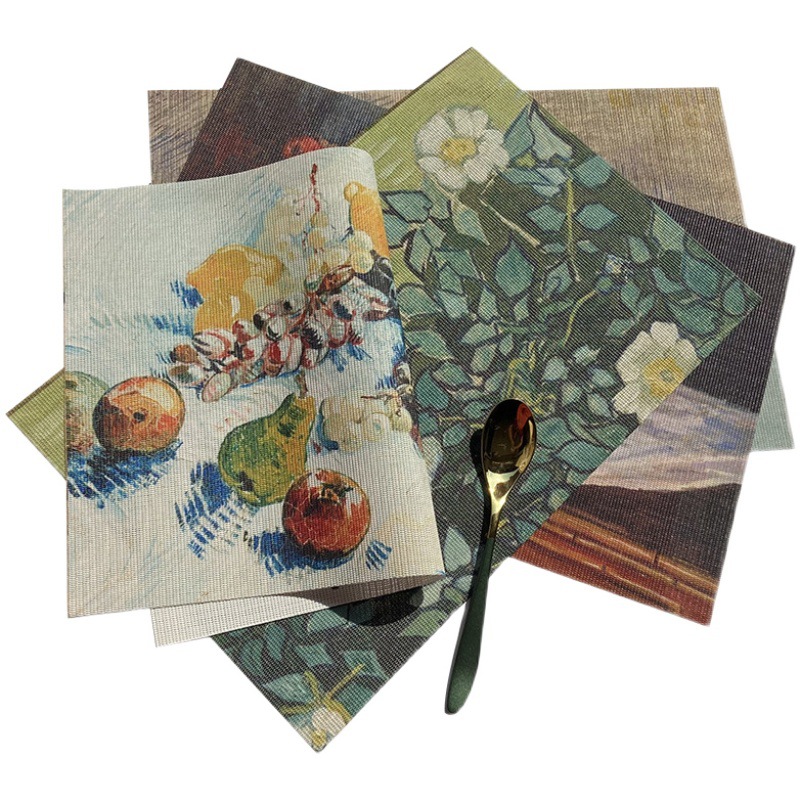 Salvamantel de PVC Monet Van Gogh, estilo pintura al óleo, salvamantel impermeable, estampado occidental creativo, salvamantel con aislamiento térmico, personalizable, al por mayor, para uso doméstico.