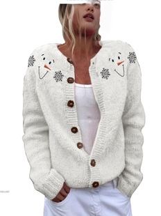 Trendy New Cross-border Winter Snowman 3D Digital Printing Art Women's Cardigan Knitted Jacket Imitation Sweater