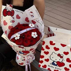 七夕节HelloKitty玫瑰花束可爱玩偶包装纸成品花束送闺蜜女友礼物