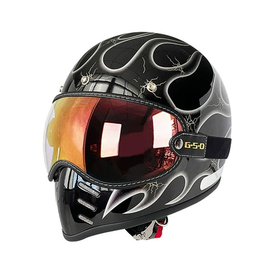 Winter and All-Season Safety Helmet 3C, Motosiklet kaskı (dəbilqə) - black-background-silver-flame-color-mirror-m55-56