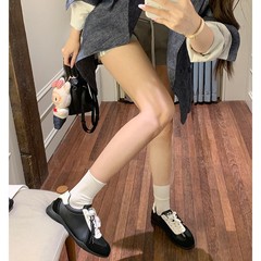 葡萄妈同款现货~ 系带拼色圆头百搭舒适休闲真皮板鞋增高德训鞋女