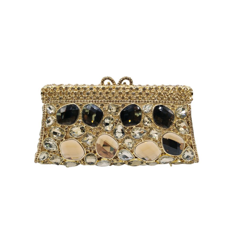 Túi clutch nữ đính đá rhinestone kim loại rỗng dạ tiệc — Vàng Pha Lê, Màu bạc, Xanh ngọc lục bảo, Màu xanh ngọc chi tiết 1