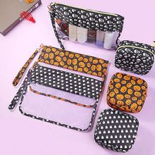 跨境亚马逊万圣节防水透明PVC手提袋 大容量旅行化妆包钱包套装