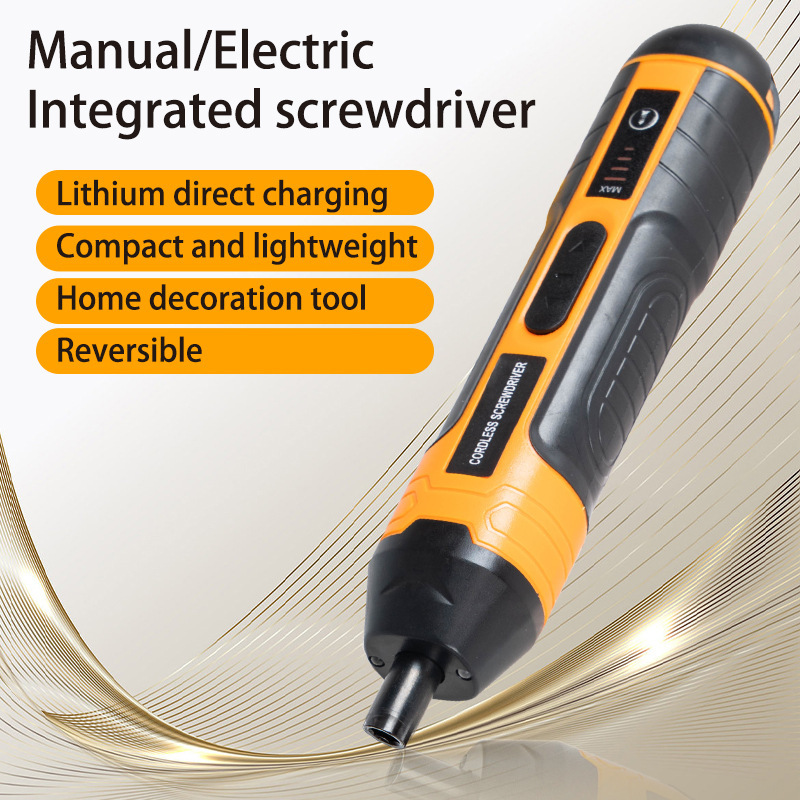 Cross-border yellow straight handle with 4-speed torque lithium electric screwdriver USB data cable charging mini tool